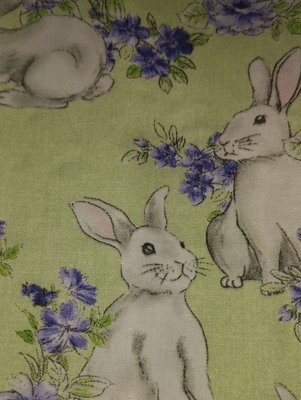 Bunny Print Cotton Fabric - Green w/ Purple Floral - 5 Piece Back Quarter Bundle